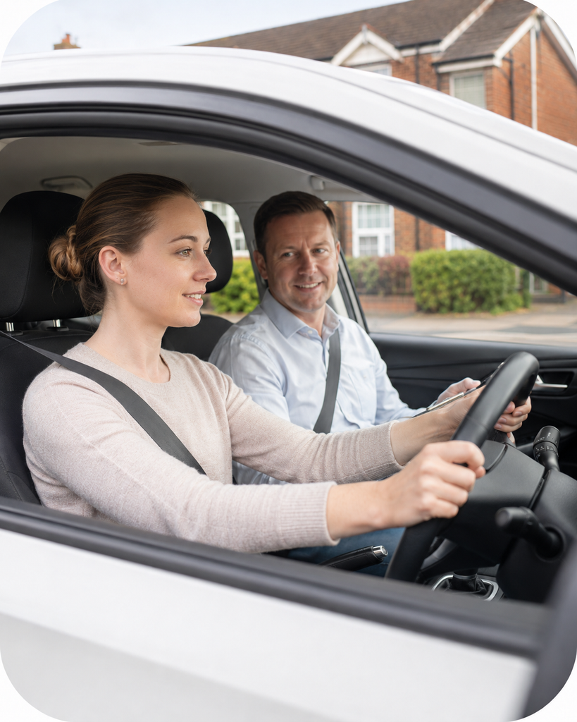 Nervous learner having a driving lesson in Tamworth