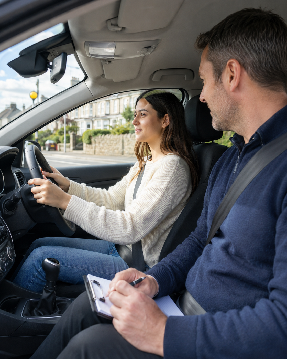 Driving instructor reviewing lesson progress with a nervous learner in Tamworth